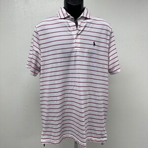 Ralph Lauren Golf Polo Shirt Striped Wicking‎ White/Pink Casual Short Sleeve M